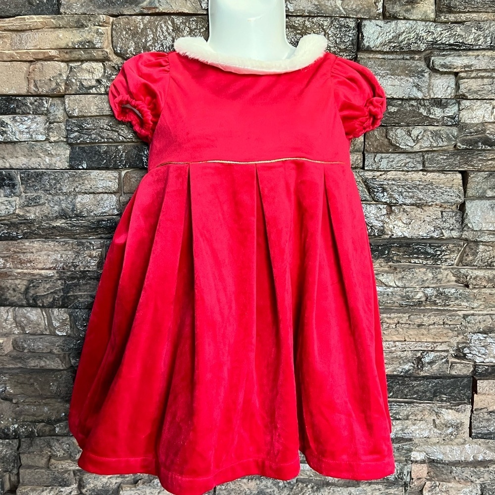 Max Studio Red Velvet Kids Dress with Cream Trim
